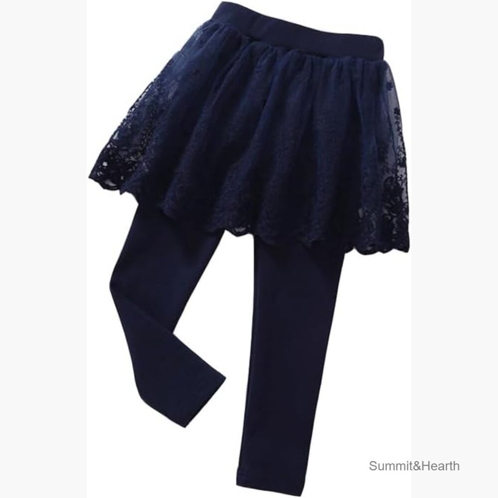 Toddler Girls Tutu Ruffle Leggings with Lace Flower Skirt, Cotton Blend, 1-7